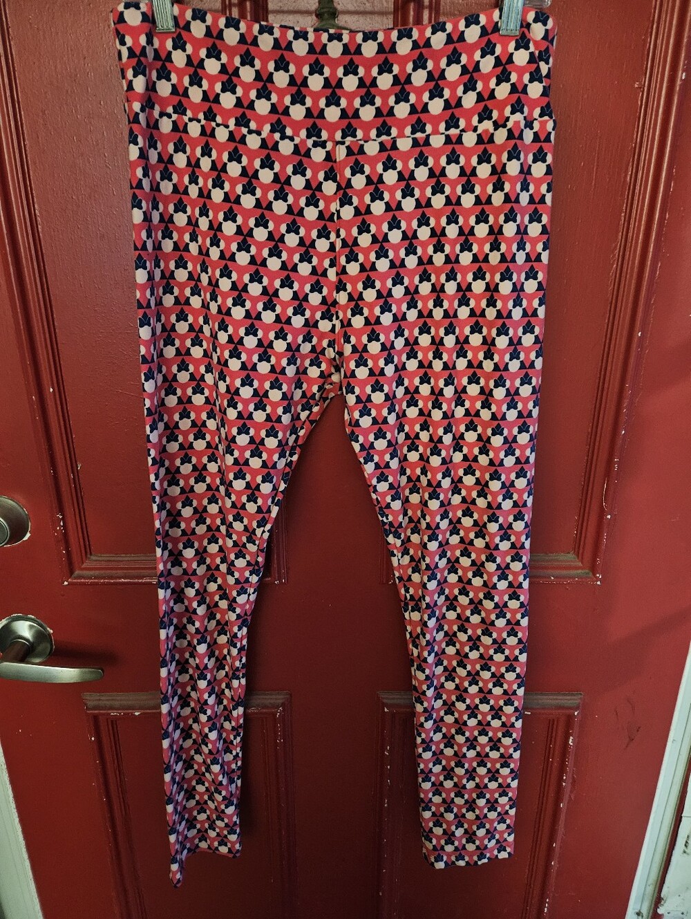 Womens LuLaRoe Pink, Blue and White Geometric TALL & CURVY Leggings